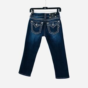 Miss Me Signature Cuffed Capri Jeans Size 25 Blue Contrast Stitch Embellished